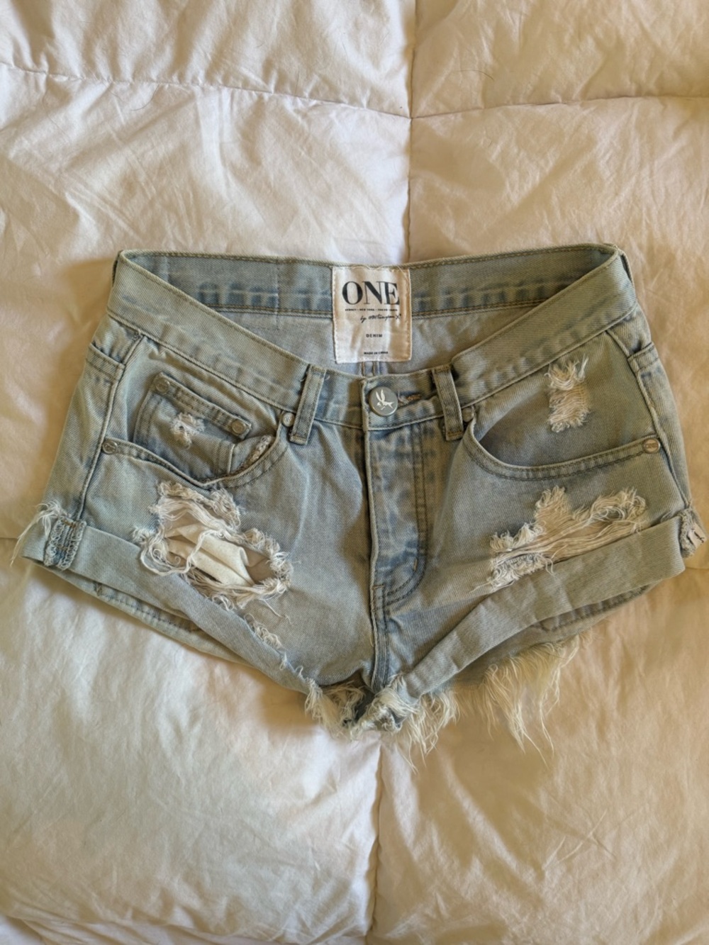 One Teaspoon Bandit Light Blue Distressed Denim Shorts for Women